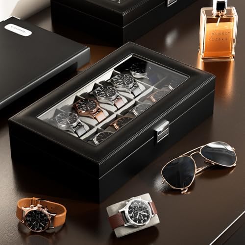 ProCase Watch Box Organizer, 12 Slot Watch Display Case, Black - Image 4