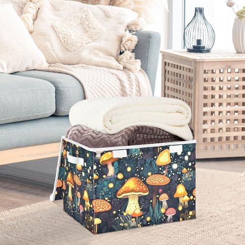 Mushrooms Storage Bins with Lids and Carrying Handle,Foldable Storage Boxes Organizer Containers Baskets Cube with Cover for Home Bedroom Closet Office - Image 5