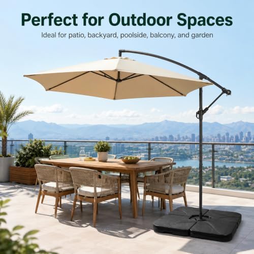 4 Pack Square Offset Cantilever Umbrella Base, Heavy Duty Water Sand Fillable Stand Supports Up to 176 Lbs, Stable Outdoor Holder for Patio Backyard Shades, Black - Image 2