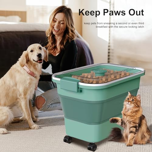 Dog Food Storage Container, 15-23 Lbs Collapsible Dog Food Container with Transparent Airtight Lid, Wheels and Scoop, Travel Pet Food Storage Container for Cat, Dog and Bird, Keep Dry Food Fresh - Image 4