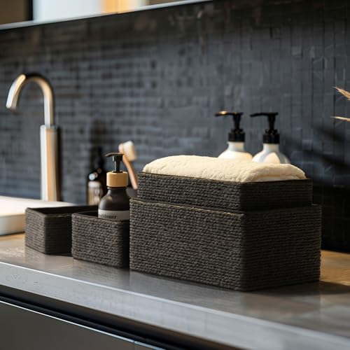 LA JOLIE MUSE Bathroom Basket Organizers, Paper Rope Storage, Black 4 Pack - Image 4