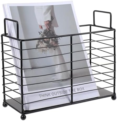 Metal Magazine Rack Floor, Wire Magazine Rack Storage Organizer with Handles - Iron Wire Black Folder Stand Holder for Home Office Bathroom Bedroom Living Room by Tolare