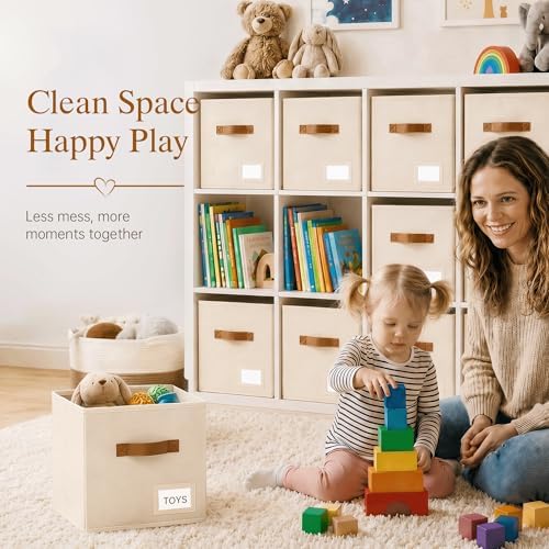 Storage Cubes 8 Pack, 13 Inch Fabric Storage Cubes Organizer Bins with Labels, Odor-Free & Sturdy PP Structure, Cubby Baskets for Closet, Shelves, Toys & Nursery (Beige) - Image 4