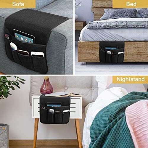 Sofa Armrest Organizer Non-Slip Remote Control Holders for Recliner Couch Chair Armchair Caddy with 5 Pockets for Table,Cell Phone,Ipad,Magazines,Books (Black, 13 x 35 Inch) (Pack of 2) - Image 6