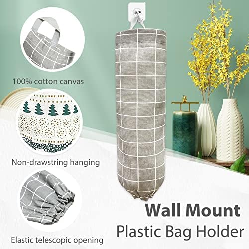 SYIPO Plastic Bag Holder, Reusable Grocery Bag Organizer, Wall Mount, Plaid Grey, 1 Pack, 15.7in x 9.8in - Image 3