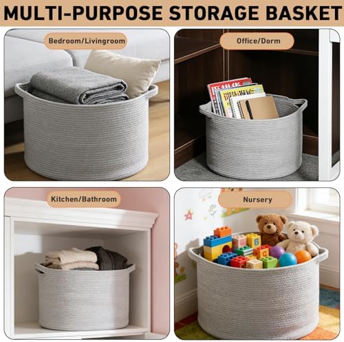 65L Large Blanket Basket,Woven Rope Laundry Basket-Light Gry - Image 6