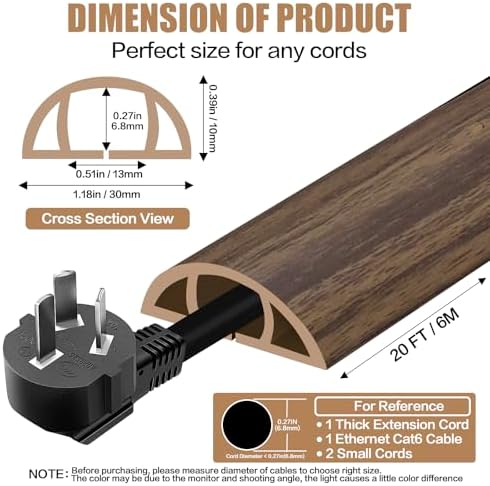 Floor Cord Cover Self Adhesive Cord Hider,20FT Cable Management, Extension Strip Protector for Wires, Prevent Cable Trips for Offices, Gyms, Exhibitions Cavity:0.39"(W) x 0.27"(H) Wood Walnut - Image 2