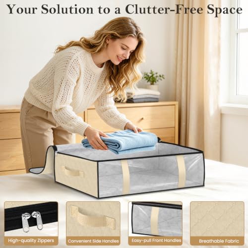 3 Pack Storage Bags, 40L Clothes Storage Containers, Storage Bins, Beige - Image 3