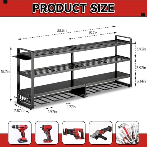 Large Power Tool Organizer Wall Mount, 4 Layer Heavy Duty 8 Cordless Drill Holder Tool Storage Rack, Load 400lbs Utility Power Tool Rack for Garage,Workbench,Workshop,Gifts for Men - Image 2