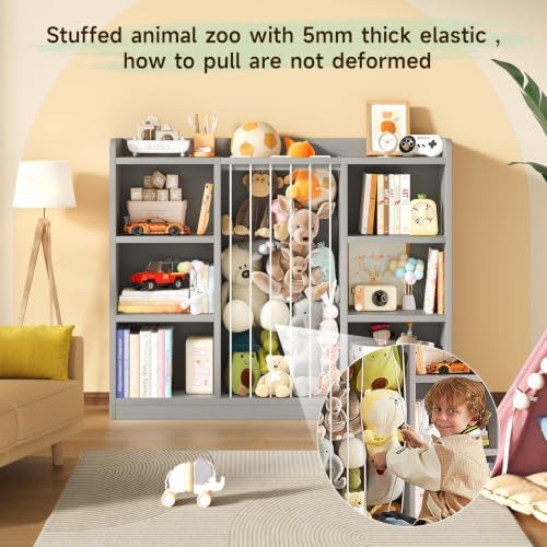 ONBRILL 2-in-1 Toy Storage Organizer with Stuffed Animal Storage, Grey - Image 4