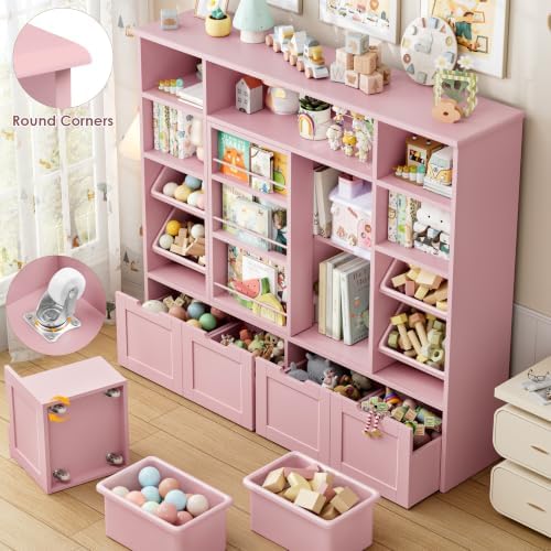 FINETONES Toy Storage with Sliding Bookshelf, Toy Organizer with 4 Bins - Image 6