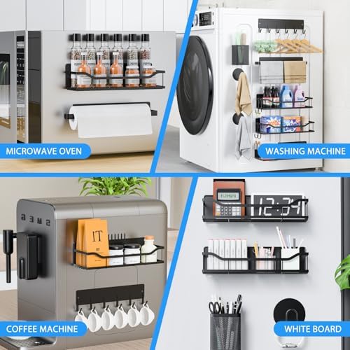 Multifunctional Magnetic Shelf for Washing Machine, Refrigerator, Microwave, and Any Metal Surface, Powerful Magnetic Shelves Include Magnetic Paper Towel Holder, Unique Hollow Design (8 pcs - Black) - Image 6