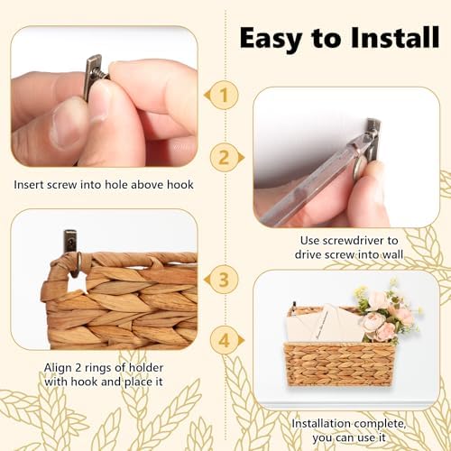 2 Pcs Woven Mail Holder Wall Mount Basket 9.25x1.57 Inch Rattan Wall Letter Holder Wicker Wall Basket Storage Water Hyacinth Hanging Storage Basket with Hooks for Mail Envelope Office - Image 5