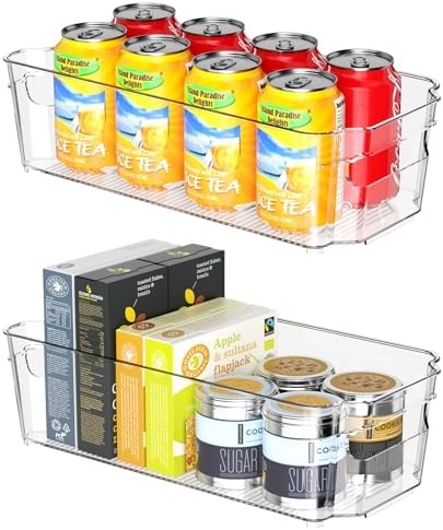 Clear Fridge Organizer, Refrigerator Organizer Bins with Handle, Freezer, Kitchen Cabinet, Pantry Organization, BPA Free Fridge Organizers (12.4 inch 2 Pack) by INCOSTAR
