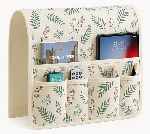 Sofa Armrest Organizer Non-Slip Remote Control Holders for Recliner Couch Chair Armchair Caddy with 6 Pockets for Table,Cell Phone,Ipad,Magazines,Books (Greensmallleaf, 19 x 35 Inch) by Sixyotie