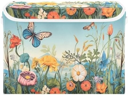 Colorful Flower Pattern Storage Bins with Lids and Carrying Handle,Foldable Storage Boxes Organizer Containers Baskets Cube with Cover for Home Bedroom Closet Office by LLCxigua
