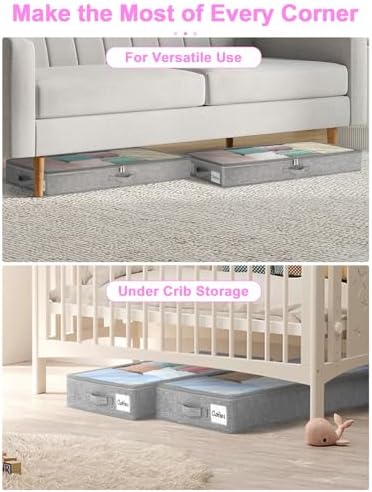 punemi 4 inch High Soft Low Profile Under Bed Storage Bins, 2 Pack, Grey - Image 6
