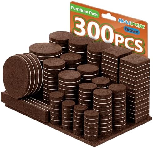 Furniture Pads Felt Pads 300 Pieces Huge Pack Furniture Felt Pads, Brown by BAIPOK