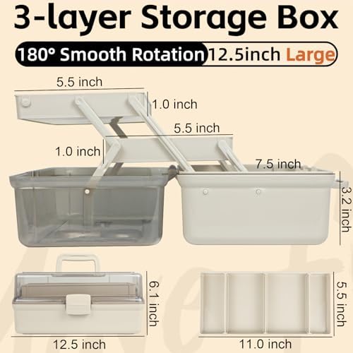 TERGOO 12.5in 3-Layer Multipurpose Craft Organizers and Storage with Adjustable Dividers, Portable Tackle Box, Folding Art & Craft Case for Medicine, Tool, Sewing Organizer (Brown) - Image 2