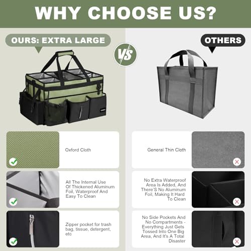 Large Cleaning Caddy Bag with Built-In Support Board, Cleaning Tote Organizer with Removable Divider, Supply Carryall with Adjustable Shoulder Strap and Waist Belt for Cleaners & Housekeeper - Image 2