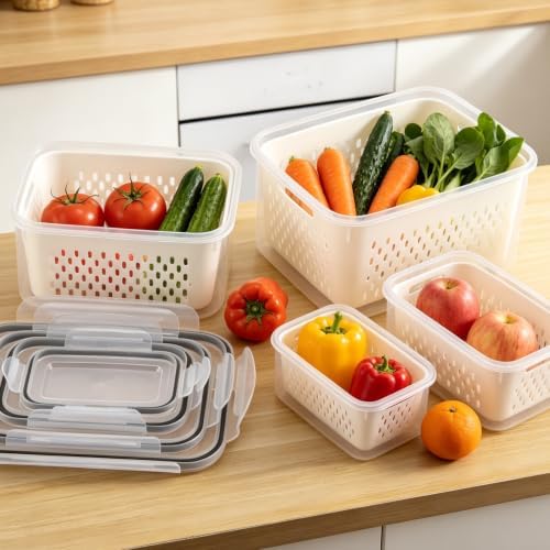 8 Pack Fruit Storage Containers for Fridge, Produce Container with Colander - Image 2