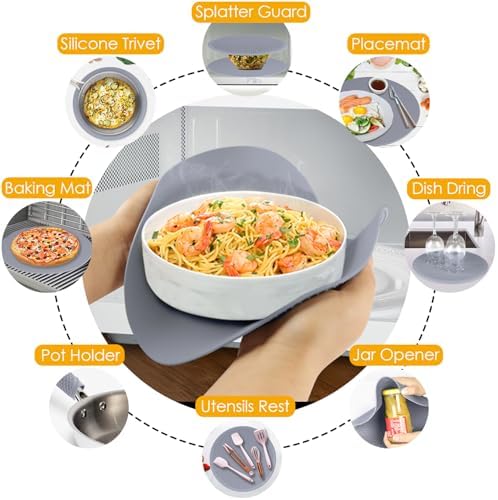4 Pack 12 Inch Multi-Purpose Silicone Mat, As Drying Mat, Microwave Mat, Trivet, Pot Holder, Placemat, Utensils Rest, Pad for Hot Pans Plates Dishes Kitchen Countertop, Heat Resistant Mat, Light Gray - Image 5