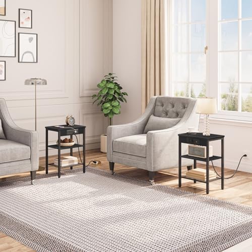 HOOBRO Side Table with Charging Station, Small End Table for Small Space - Image 2