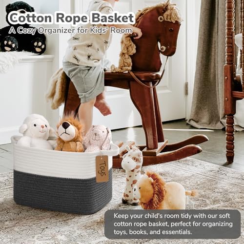 Goodpick Woven Rope Storage Basket for Shelves, Rectangle, Dark Gray - Image 2