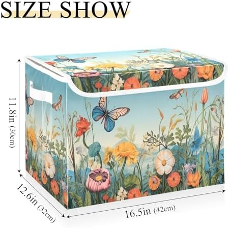 Colorful Flower Pattern Storage Bins with Lids and Carrying Handle,Foldable Storage Boxes Organizer Containers Baskets Cube with Cover for Home Bedroom Closet Office - Image 3