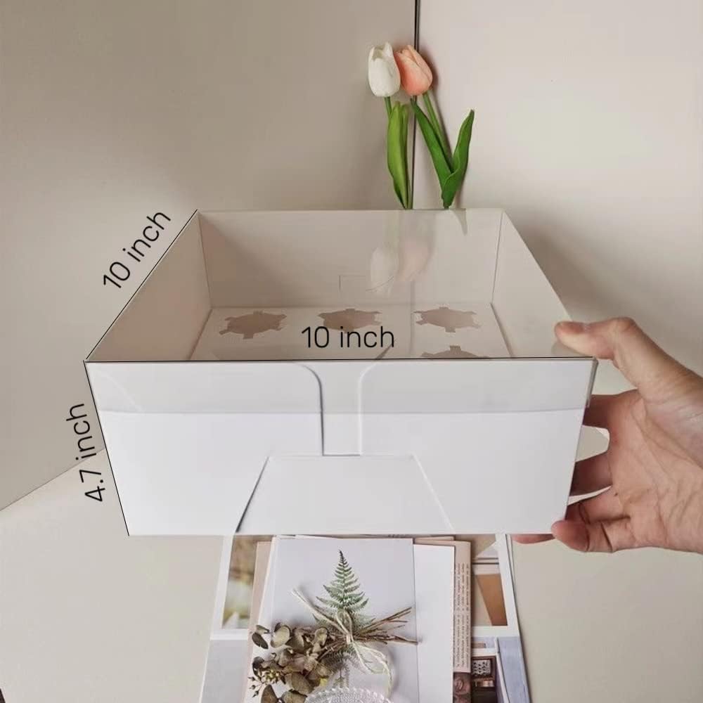Bento Cake Box - Easy to Assemble White 4-inch Cake and 5 Cupcakes Box With Insert - 5 Sets Base for Family Birthday Party Mother's Day