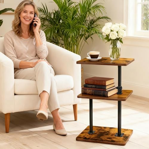 2-Pack Swivel Side Table Adjustable Height with 360°Rotatable Tray - Image 2