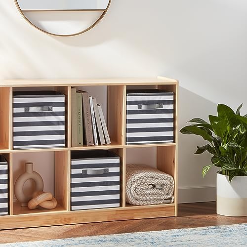 Amazon Basics Collapsible Fabric Storage Bins with Handles, Cube Organizer for Home Organization, White/Light Grey Stripe, 10.5"x10.5"x11" (Pack of 30) - Image 6
