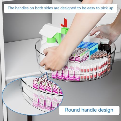 Yieach 4 Pack 12" W Clear Acrylic Lazy Susan Turntable for Cabinet,Refrigerator,Pantry and Kitchen - with Handle - Large Fridge Sauce Condiment Turn Table Organizer,Spinning Round Spice Rack Carousel - Image 4
