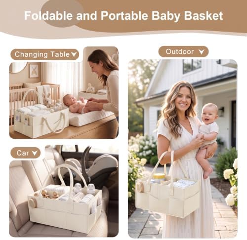 White 3 Tier Rolling Diaper Caddy Cart with Wheels,3in1 Detachable Dividers - Image 5