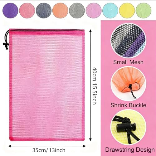 9 Pcs Mesh Bags Drawstring Laundry Beach Pool Toy Bag 13.8×15.7 inch - Image 2