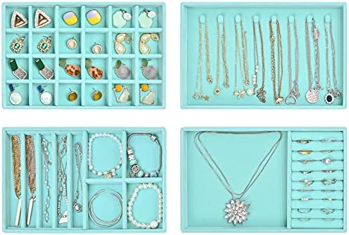 ProCase Stackable Jewelry Organizer Trays for Drawers, Jewelry Drawer Inserts Container Display Case Storage for Earring Necklace Rings Bracelet with Removable Dividers -Blue, 4 Layers by ProCase