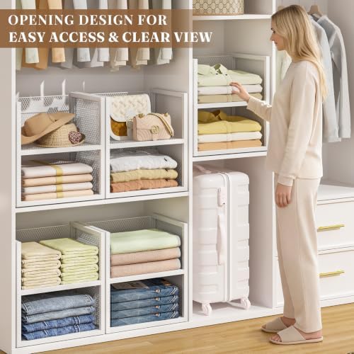 DAOUTIME 6-Tier Stackable Closet Organizers and Storage Basket, Wire Closet Shelf Organizer, Sweater Storage Oragnizer Bins, Multifunctional Clothes Storage Drawer Organizer for Wardrobe, White - Image 5