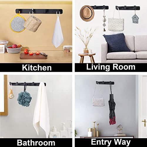 Coat Rack, Heavy Duty Stainless Steel 5 Tri Coat Hook Hanger, Wall Mounted Storage Wall Hooks, Rustic Clothes Hook/Key Hook Rail for Bathroom Kitchen Entryway(5 Hook Black) - Image 5