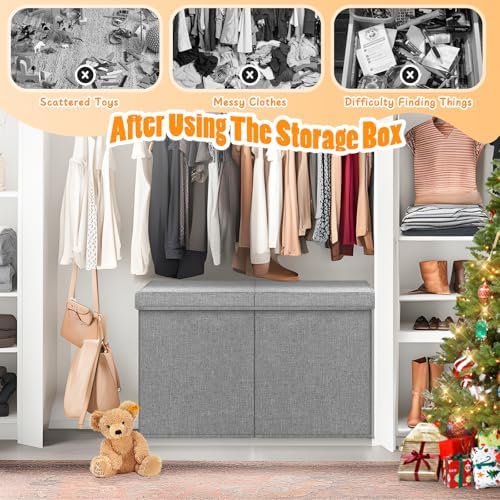 Large Toy Storage Box with Lid & Dividers, Collapsible Kids Toy Chest, Gray - Image 3