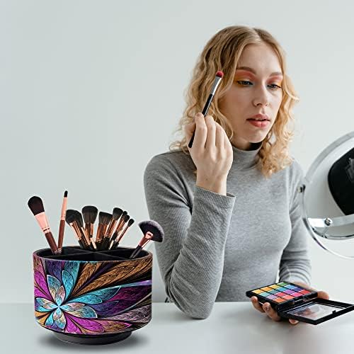 Remote Control Holder Round Leather Art Supply Organizer, PU Leather Pencil Stationery Desk Storage Makeup Organizer for Heater Controllers TV Remotes, 4 Compartments, 360 Degree Spinning - Image 3
