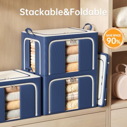 Clothes Storage Bins, 3 Openings, 66L, Navy Blue - Image 4