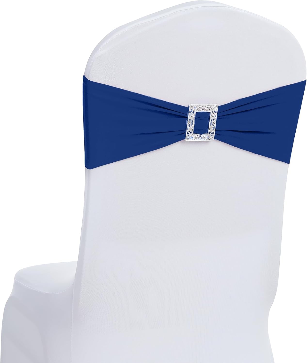 Joccun 120 PCS Spandex Chair Sashes Bows Stretch Chair Cover Band with Buckle Slider Universal Elastic Chair Ties for Wedding Banquet Party Event Decoration (Navy)