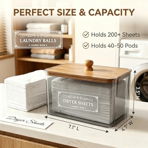 Dryer Sheet Holder with Bamboo Lid, Acrylic Dryer Sheet Container - Image 3