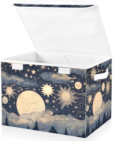 Stars and Moon Storage Bins with Lids and Carrying Handle,Foldable Storage Boxes Organizer Containers Baskets Cube with Cover for Home Bedroom Closet Office - Image 2