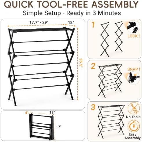 Foldable Clothes Drying Rack, Sleek Black for Modern Apartment - Image 5