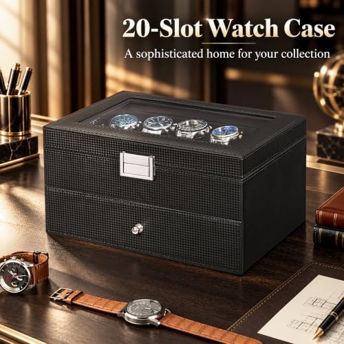 BEWISHOME Watch Case, 20-Slot Watch Box Organizer with Large Glass Lid - Image 3