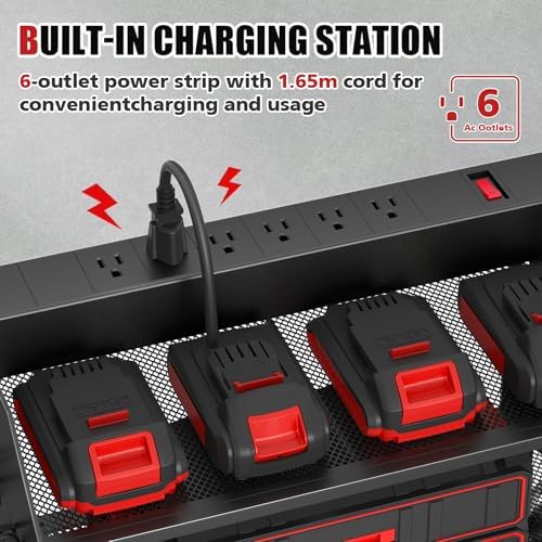 SUNALLY Power Tool Organizer Wall Mount with Charging Station,3 Layer, Red - Image 2