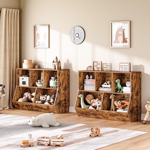 HOOBRO Kids Bookshelf, Bookcase Footboard, Toy Storage Cubby, Children's Toy Shelf, 39.4" L Toy Storage Cabinet, Fit for Children's Room, Playroom, Hallway, Kindergarten, Rustic Brown BF132CW01 - Image 4