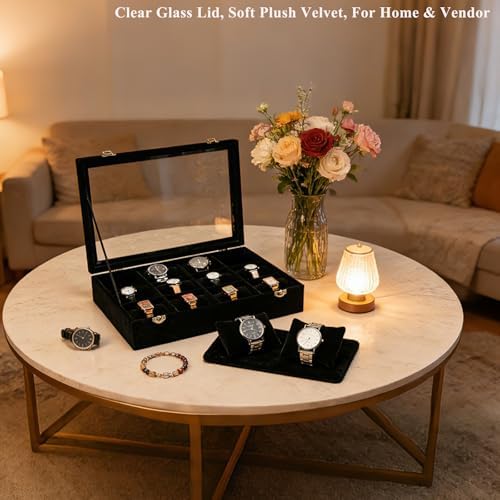 Watch Box Organizer Bracelets Storage Display Case Holder, Black 12-Slots - Image 4