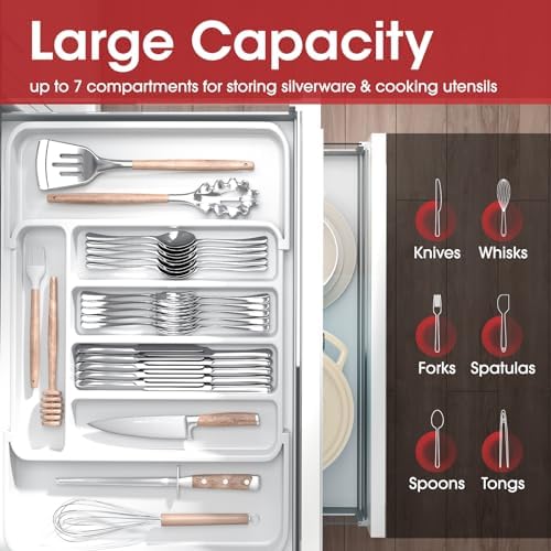 Aujen Silverware Drawer Organizer, Adjustable Utensil Cutlery Tray - Image 3